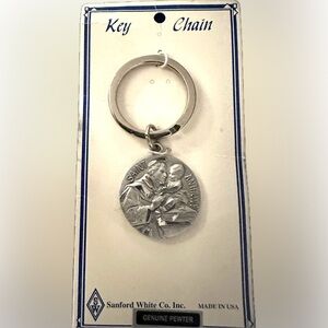 NEW NWT Sanford White Co. Pewter St. Anthony Silver Key Fob Chain Ring Medallion